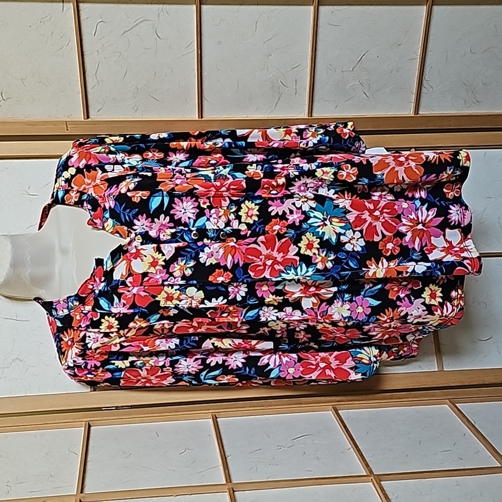 Women Black Floral By Design 3/4 Sleeve Blouse Size Large